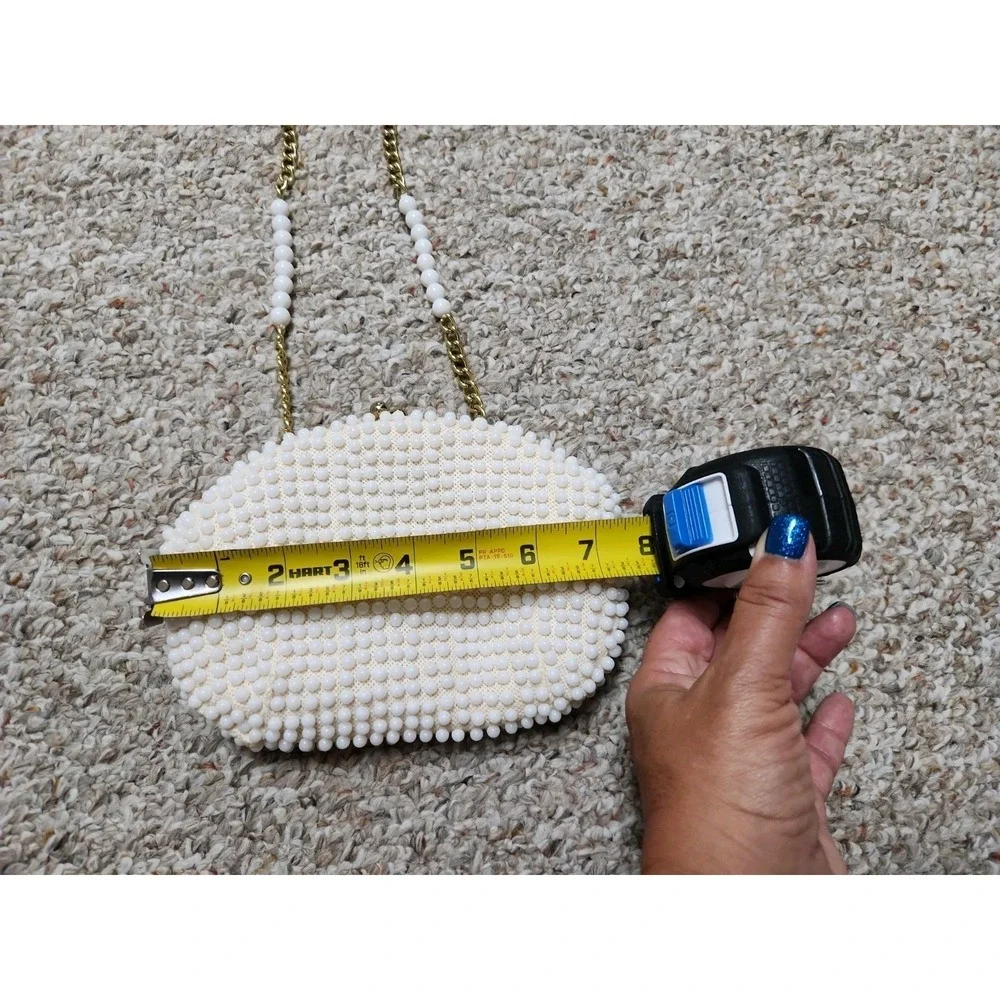 John Wind Purse Vintage Beaded 60's Hong Kong Boho Hippie Cloth Bag Ivory Gold